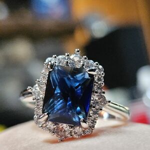 blue gem zircon silver band ring